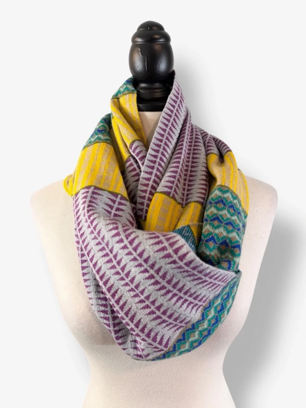 Echo Infinity Circle Scarf 12”x33” Purple Yellow Teal Multicolor Spring Boho